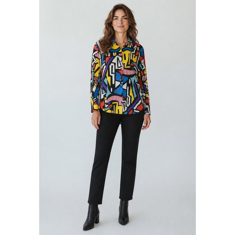 Vintage BIG DART Geometric Pop Art Print Blouse Shirt Women L